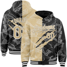 Загрузить изображение в средство просмотра галереи, Custom Graffiti Pattern Vegas Gold Black-White Scratch Bomber Full-Snap Varsity Letterman Hoodie Jacket
