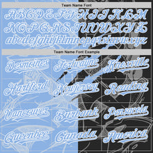 Загрузить изображение в средство просмотра галереи, Custom Graffiti Pattern Light Blue Black-White Scratch Bomber Full-Snap Varsity Letterman Hoodie Jacket
