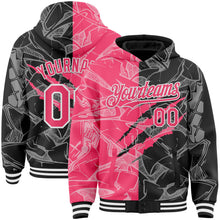 Загрузить изображение в средство просмотра галереи, Custom Graffiti Pattern Neon Pink Black-White Scratch Bomber Full-Snap Varsity Letterman Hoodie Jacket

