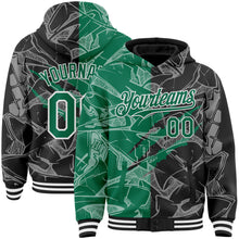 Загрузить изображение в средство просмотра галереи, Custom Graffiti Pattern Kelly Green Black-White Scratch Bomber Full-Snap Varsity Letterman Hoodie Jacket
