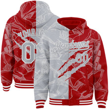 Загрузить изображение в средство просмотра галереи, Custom Graffiti Pattern Gray Red-White Scratch Bomber Full-Snap Varsity Letterman Hoodie Jacket
