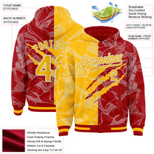 Загрузить изображение в средство просмотра галереи, Custom Graffiti Pattern Gold Red-White Scratch Bomber Full-Snap Varsity Letterman Hoodie Jacket

