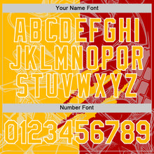 Загрузить изображение в средство просмотра галереи, Custom Graffiti Pattern Gold Red-White Scratch Bomber Full-Snap Varsity Letterman Hoodie Jacket
