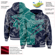 Загрузить изображение в средство просмотра галереи, Custom Graffiti Pattern Teal Navy-White Scratch Bomber Full-Snap Varsity Letterman Hoodie Jacket
