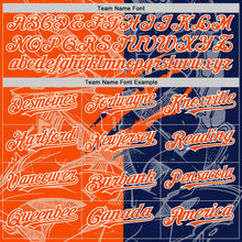 Загрузить изображение в средство просмотра галереи, Custom Graffiti Pattern Orange Navy-White Scratch Bomber Full-Snap Varsity Letterman Hoodie Jacket
