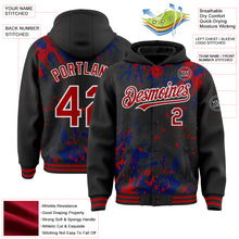 Load image into Gallery viewer, Custom Black Red Royal-White Splash 3D Pattern Design Bomber Full-Snap Varsity Letterman Hoodie Jacket
