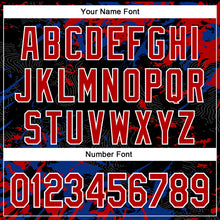 Load image into Gallery viewer, Custom Black Red Royal-White Splash 3D Pattern Design Bomber Full-Snap Varsity Letterman Hoodie Jacket
