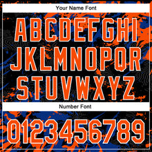 Load image into Gallery viewer, Custom Black Orange Royal-White Splash 3D Pattern Design Bomber Full-Snap Varsity Letterman Hoodie Jacket
