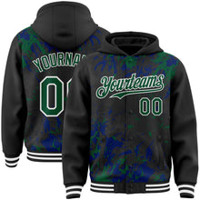 Load image into Gallery viewer, Custom Black Kelly Green Royal-White Splash 3D Pattern Design Bomber Full-Snap Varsity Letterman Hoodie Jacket
