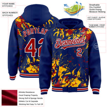 Load image into Gallery viewer, Custom Royal Red Gold-White Splash 3D Pattern Design Bomber Full-Snap Varsity Letterman Hoodie Jacket
