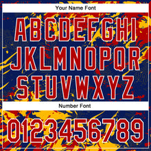 Load image into Gallery viewer, Custom Royal Red Gold-White Splash 3D Pattern Design Bomber Full-Snap Varsity Letterman Hoodie Jacket
