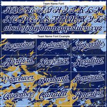 Charger l'image dans la galerie, Custom Royal Light Blue Old Gold-White Splash 3D Pattern Design Bomber Full-Snap Varsity Letterman Hoodie Jacket
