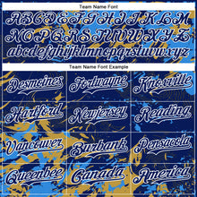 Load image into Gallery viewer, Custom Royal Powder Blue Old Gold-White Splash 3D Pattern Design Bomber Full-Snap Varsity Letterman Hoodie Jacket
