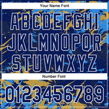 Load image into Gallery viewer, Custom Royal Powder Blue Old Gold-White Splash 3D Pattern Design Bomber Full-Snap Varsity Letterman Hoodie Jacket
