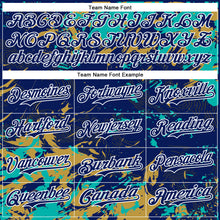 Load image into Gallery viewer, Custom Royal Aqua Old Gold-White Splash 3D Pattern Design Bomber Full-Snap Varsity Letterman Hoodie Jacket

