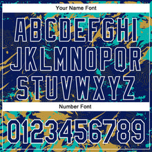 Load image into Gallery viewer, Custom Royal Aqua Old Gold-White Splash 3D Pattern Design Bomber Full-Snap Varsity Letterman Hoodie Jacket
