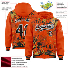 Load image into Gallery viewer, Custom Orange Black Old Gold-White Splash 3D Pattern Design Bomber Full-Snap Varsity Letterman Hoodie Jacket
