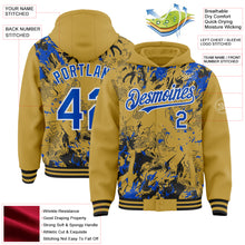 Charger l'image dans la galerie, Custom Old Gold Thunder Blue Black-White Splash 3D Pattern Design Bomber Full-Snap Varsity Letterman Hoodie Jacket
