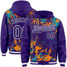 Load image into Gallery viewer, Custom Purple Teal Bay Orange-White Splash 3D Pattern Design Bomber Full-Snap Varsity Letterman Hoodie Jacket
