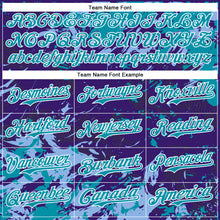 Загрузить изображение в средство просмотра галереи, Custom Purple Teal Light Blue-White Splash 3D Pattern Design Bomber Full-Snap Varsity Letterman Hoodie Jacket
