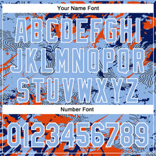 Charger l'image dans la galerie, Custom Light Blue Royal Orange-White Splash 3D Pattern Design Bomber Full-Snap Varsity Letterman Hoodie Jacket
