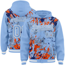 Charger l'image dans la galerie, Custom Light Blue Royal Orange-White Splash 3D Pattern Design Bomber Full-Snap Varsity Letterman Hoodie Jacket
