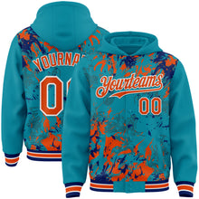 Load image into Gallery viewer, Custom Teal Orange Royal-White Splash 3D Pattern Design Bomber Full-Snap Varsity Letterman Hoodie Jacket
