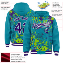 Charger l'image dans la galerie, Custom Teal Purple Neon Green-White Splash 3D Pattern Design Bomber Full-Snap Varsity Letterman Hoodie Jacket
