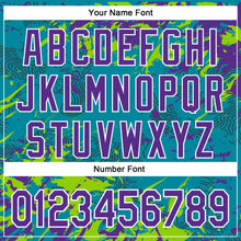 Charger l'image dans la galerie, Custom Teal Purple Neon Green-White Splash 3D Pattern Design Bomber Full-Snap Varsity Letterman Hoodie Jacket
