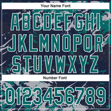 Load image into Gallery viewer, Custom Navy Teal Gray-White Splash 3D Pattern Design Bomber Full-Snap Varsity Letterman Hoodie Jacket
