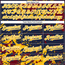 Load image into Gallery viewer, Custom Navy Gold Crimson-White Splash 3D Pattern Design Bomber Full-Snap Varsity Letterman Hoodie Jacket
