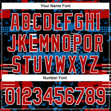 Load image into Gallery viewer, Custom Black Red Blue-White Abstract Fragment Shape 3D Pattern Design Bomber Full-Snap Varsity Letterman Hoodie Jacket
