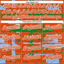 Charger l'image dans la galerie, Custom Orange Light Blue Grass Green-White Abstract Fragment Shape 3D Pattern Design Bomber Full-Snap Varsity Letterman Hoodie Jacket
