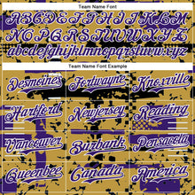 Charger l'image dans la galerie, Custom Old Gold Purple Black-White Abstract Fragment Shape 3D Pattern Design Bomber Full-Snap Varsity Letterman Hoodie Jacket
