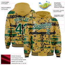 Charger l'image dans la galerie, Custom Old Gold Kelly Green Black-White Abstract Fragment Shape 3D Pattern Design Bomber Full-Snap Varsity Letterman Hoodie Jacket
