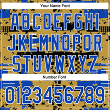 Charger l'image dans la galerie, Custom Old Gold Thunder Blue Black-White Abstract Fragment Shape 3D Pattern Design Bomber Full-Snap Varsity Letterman Hoodie Jacket
