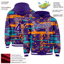 Загрузить изображение в средство просмотра галереи, Custom Purple Teal Bay Orange-White Abstract Fragment Shape 3D Pattern Design Bomber Full-Snap Varsity Letterman Hoodie Jacket
