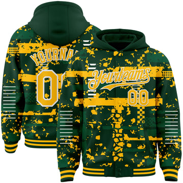Custom Green Gold Kelly Green-White Abstract Fragment Shape 3D Pattern Design Bomber Full-Snap Varsity Letterman Hoodie Jacket