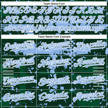 Load image into Gallery viewer, Custom Green Light Blue Kelly Green-White Abstract Fragment Shape 3D Pattern Design Bomber Full-Snap Varsity Letterman Hoodie Jacket
