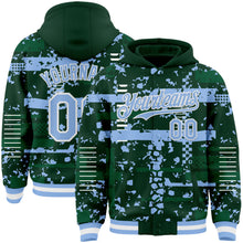 Load image into Gallery viewer, Custom Green Light Blue Kelly Green-White Abstract Fragment Shape 3D Pattern Design Bomber Full-Snap Varsity Letterman Hoodie Jacket
