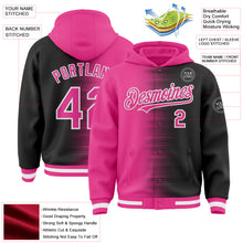 Charger l'image dans la galerie, Custom Pink Black-White Gradient Line Bomber Full-Snap Varsity Letterman Hoodie Jacket
