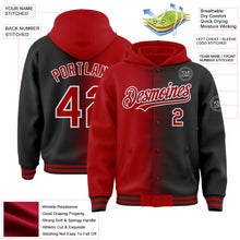 Load image into Gallery viewer, Custom Red Black-White Gradient Line Bomber Full-Snap Varsity Letterman Hoodie Jacket
