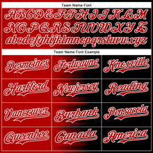 Load image into Gallery viewer, Custom Red Black-White Gradient Line Bomber Full-Snap Varsity Letterman Hoodie Jacket
