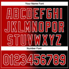 Load image into Gallery viewer, Custom Red Black-White Gradient Line Bomber Full-Snap Varsity Letterman Hoodie Jacket
