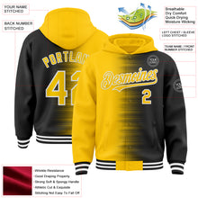 Load image into Gallery viewer, Custom Yellow Black-White Gradient Line Bomber Full-Snap Varsity Letterman Hoodie Jacket
