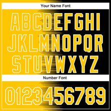 Load image into Gallery viewer, Custom Yellow Black-White Gradient Line Bomber Full-Snap Varsity Letterman Hoodie Jacket
