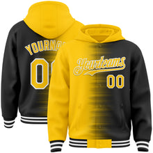 Load image into Gallery viewer, Custom Yellow Black-White Gradient Line Bomber Full-Snap Varsity Letterman Hoodie Jacket
