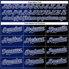 Загрузить изображение в средство просмотра галереи, Custom Royal Black-White Gradient Line Bomber Full-Snap Varsity Letterman Hoodie Jacket
