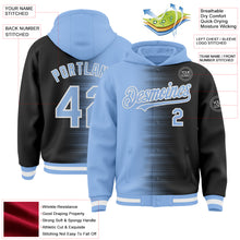 Load image into Gallery viewer, Custom Light Blue Black-White Gradient Line Bomber Full-Snap Varsity Letterman Hoodie Jacket
