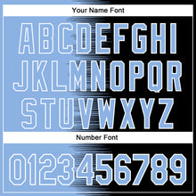 Load image into Gallery viewer, Custom Light Blue Black-White Gradient Line Bomber Full-Snap Varsity Letterman Hoodie Jacket
